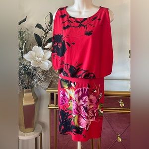 Studio I Flattering Floral sleeveless balloon dress red pink black white size 8